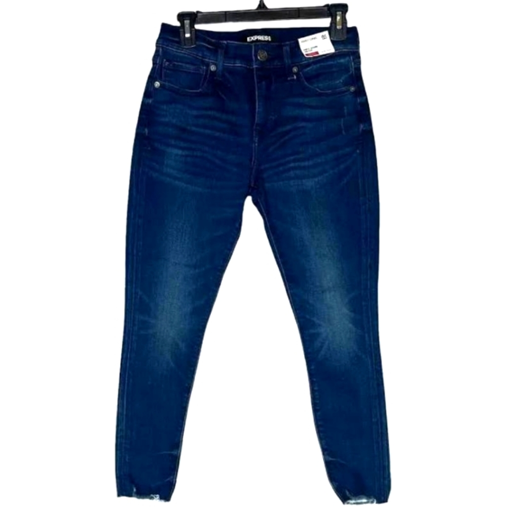 Express Jeans Womans Dark Stretch Mid Rise Ankle Legging Raw Hem